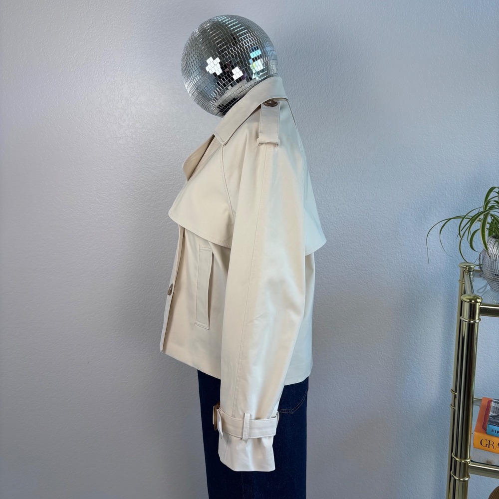 ATTENTIF PARIS Cropped Double Breasted Trench Jacket Beige, Size M, Cotton Blend - Picture 14 of 16